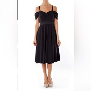 New York & Company Eva-mended Black Off Shoulder Spaghetti Strap Dress Size M